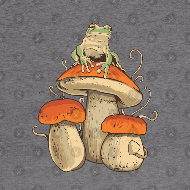 Cottagecore Aesthetic Frog On A Mushroom by M n' Emz Studio